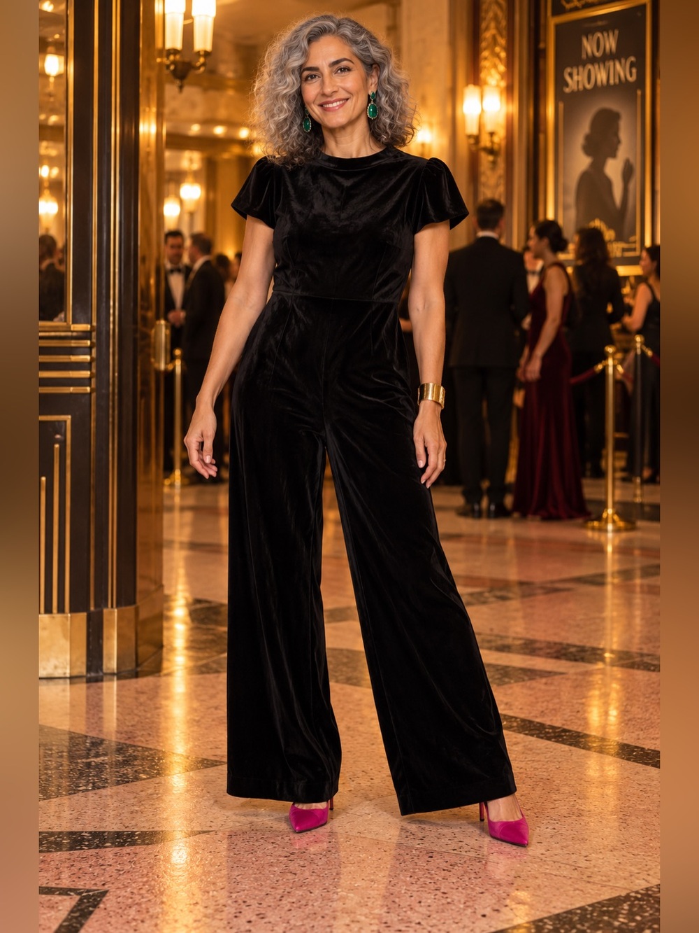 Simply Vera Vera Wang Black Velvet Short Sleeve Wide Leg Jumpsuit Size S
